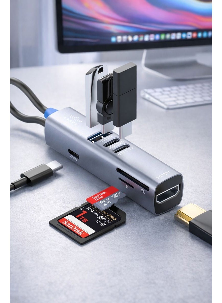 7-in-1 Multi-Port USB C Hub – 4K HDMI, 100W PD Fast Charging, USB 3.0, 2 USB-C Ports, SD & MicroSD Card Reader – Aluminum Type-C Docking Station for MacBook Pro/Air, iPad Pro, Dell, HP, Lenovo, Surface and All USB-C Laptops